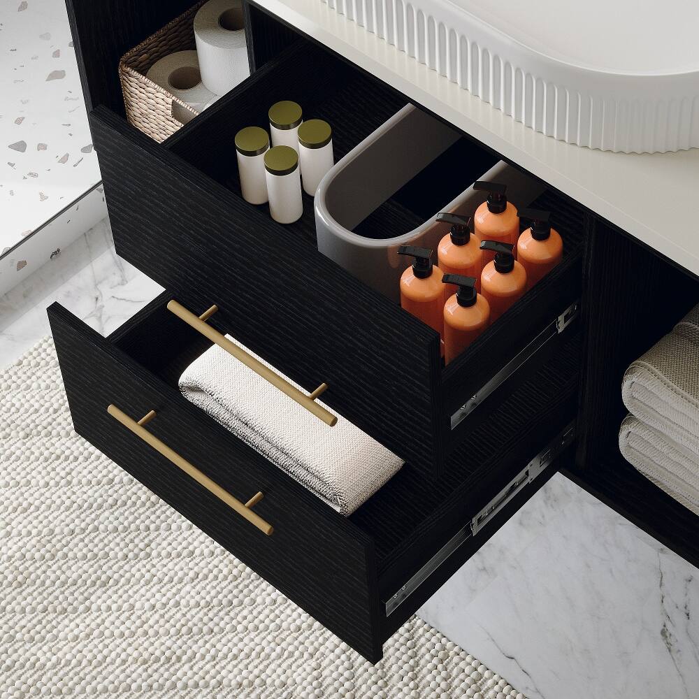 Alt View 3. Loheer - Loheer 39.4 Inch Floating Bathroom Vanity with Ceramic Sink Modern Single Sink Cabinet Soft-Close Drawers - Black, Gold, White.