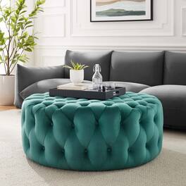 Amour Tufted Button Large Round Performance Velvet Ottoman by Modway - EEI-5469-TEA