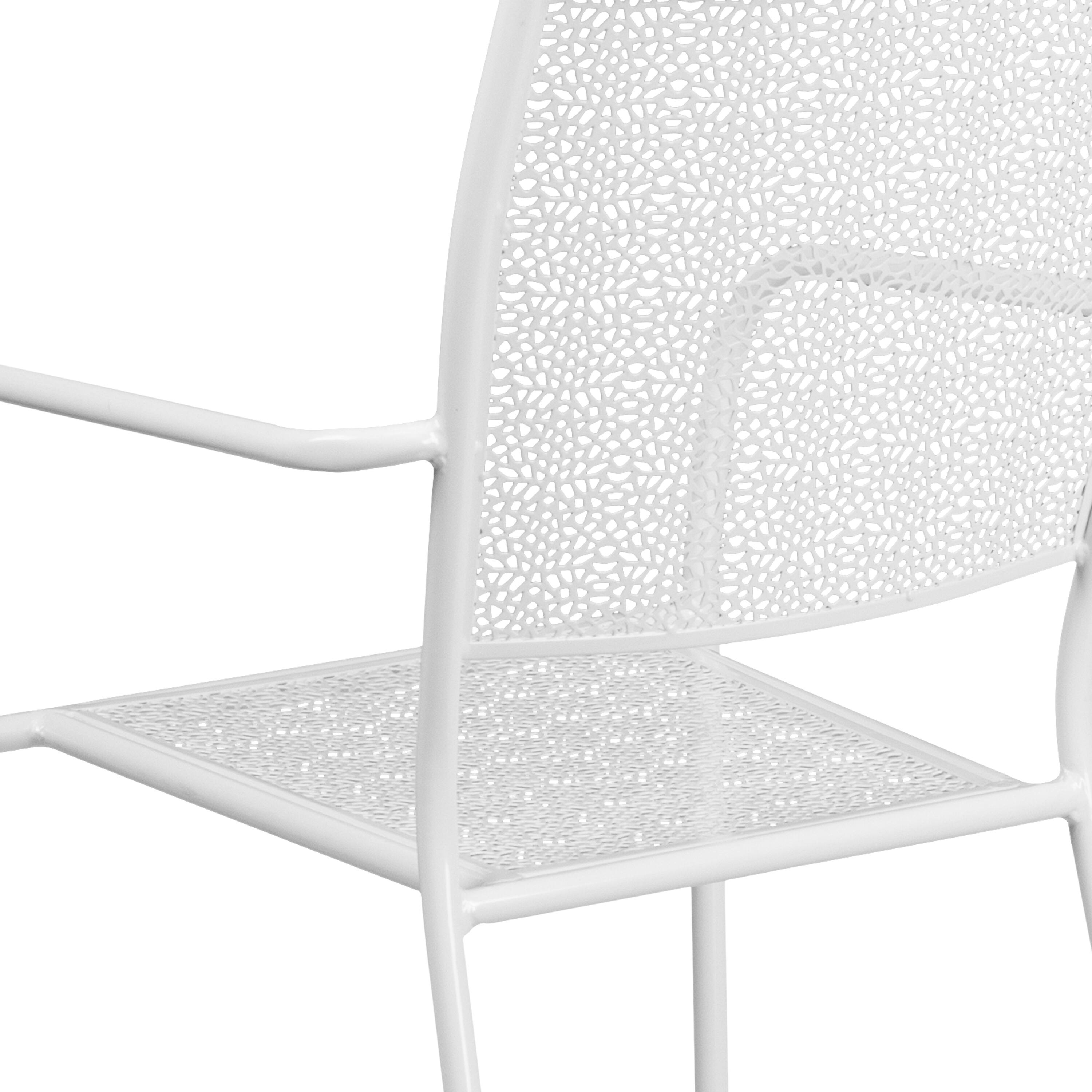 Alt View 9. Emma + Oliver - Commercial Grade Colorful Metal Patio Arm Chair with Square Back - White.