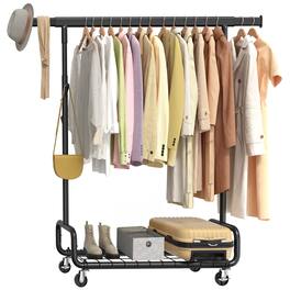Songmics Home - Clothes Rack, Heavy-Duty Rolling Clothing Garment Rack with Wheels, Extendable Hanging Rod and Adjustable Height - Ink Black