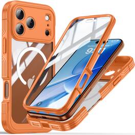 Dteck - 360 Full-Body Case for Apple iPhone 17 Pro Max with Built-in Screen Protector, Magnetic Rugged Shockproof Phone Cover - Orange