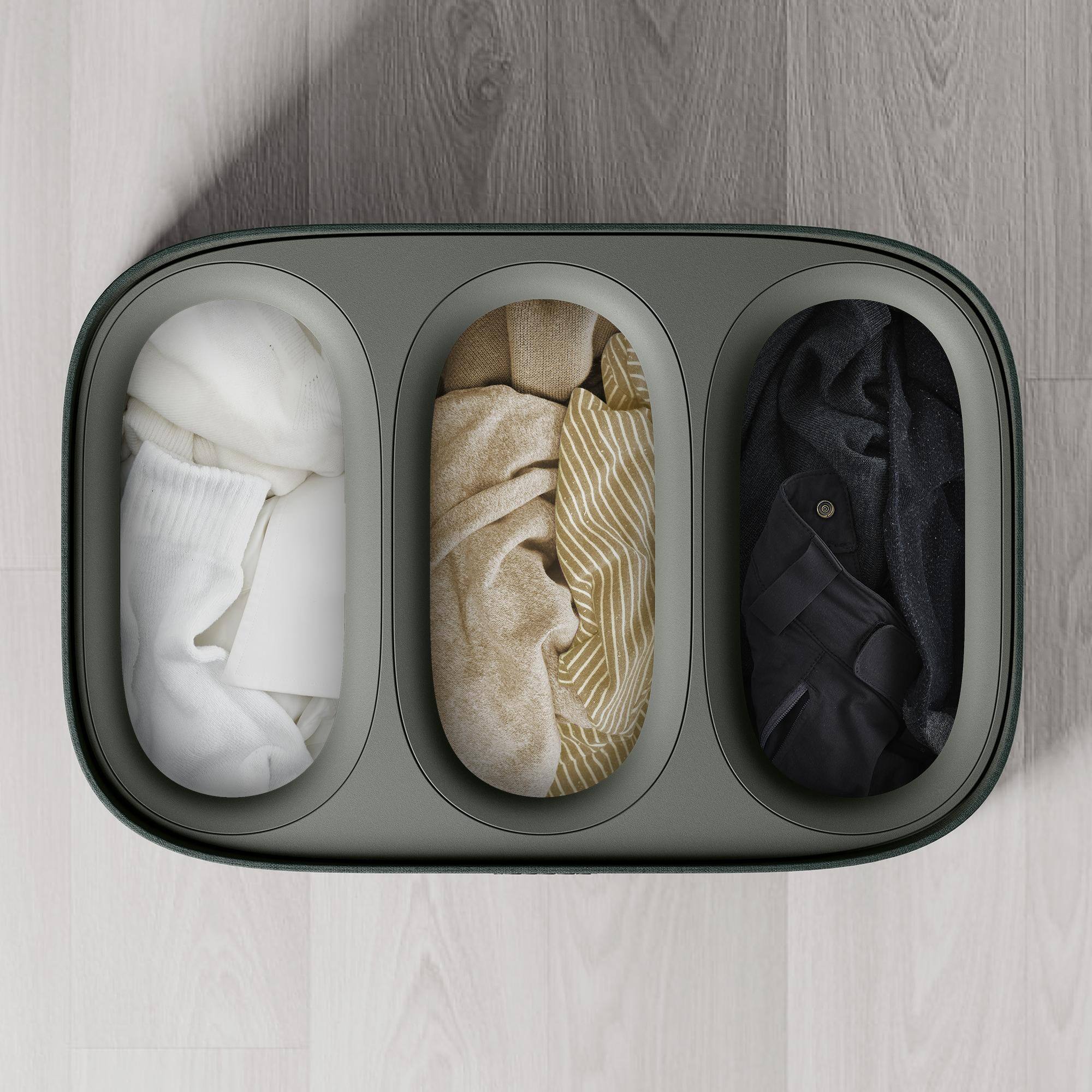 Alt View 3. Joseph Joseph - Tota 2 Trio 90-liter Easy-Empty Laundry Separation Hamper - Forest Grey.