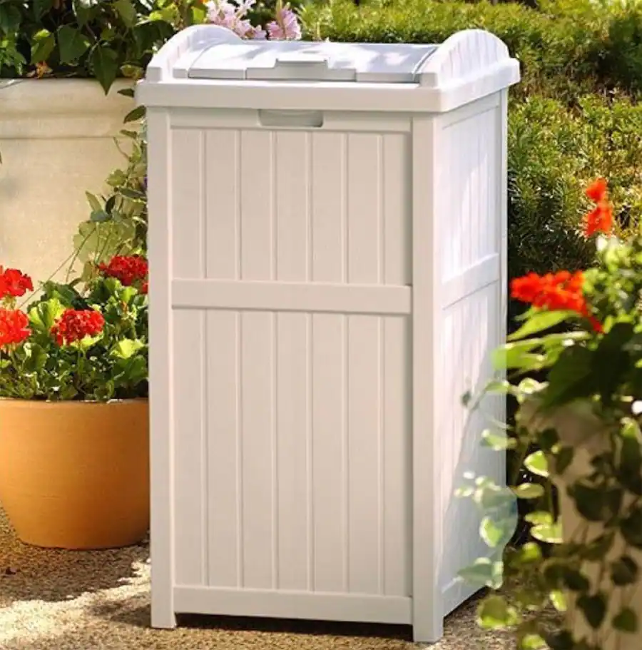 Suncast 30 33 Gallon Deck Patio Resin Garbage Trash Can Hideaway, (4 ...