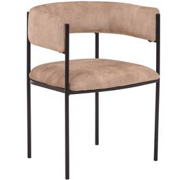 LeisureMod - Cyril Modern Leather/Velvet/Suede Fabric U-Shaped Dining Chair with Iron Frame for Home Dining Room or Office - Light Brown
