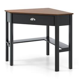 Ecooso - Corner Computer Desk, Compact Wood Laptop Workstation for Bedroom and Home Office - Rustic Brown