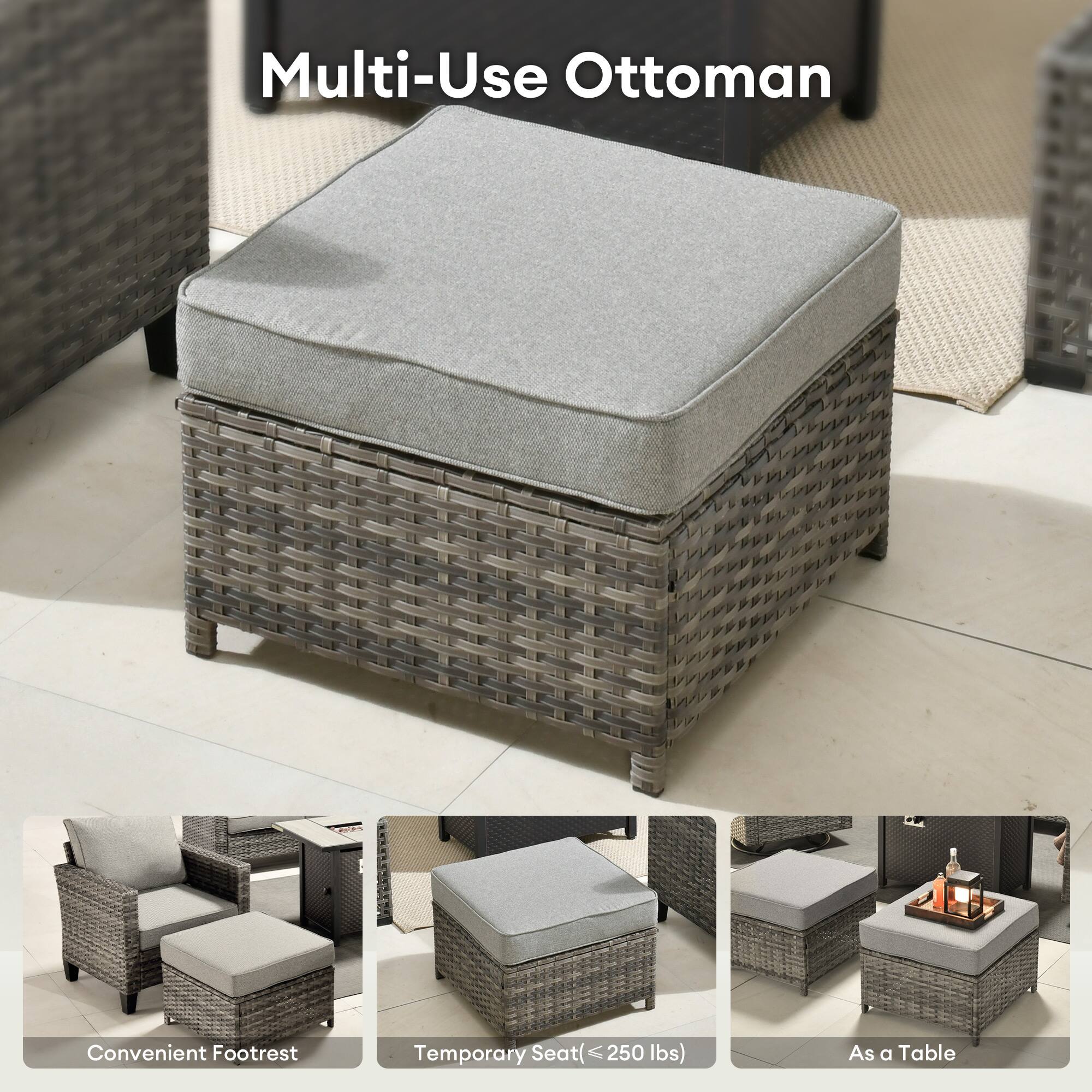Multi-Use Ottoman

Convenient Footrest

Temporary Seat (≤ 250 lbs)

As a Table