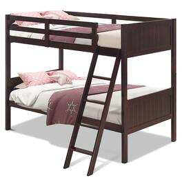 Costway - Wooden Twin Over Twin Bunk Beds Convertible 2 Individual Twin Beds - Espresso