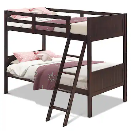 Front. Costway - Costway Wooden Twin Over Twin Bunk Beds Convertible 2 Individual Twin Beds - Espresso.