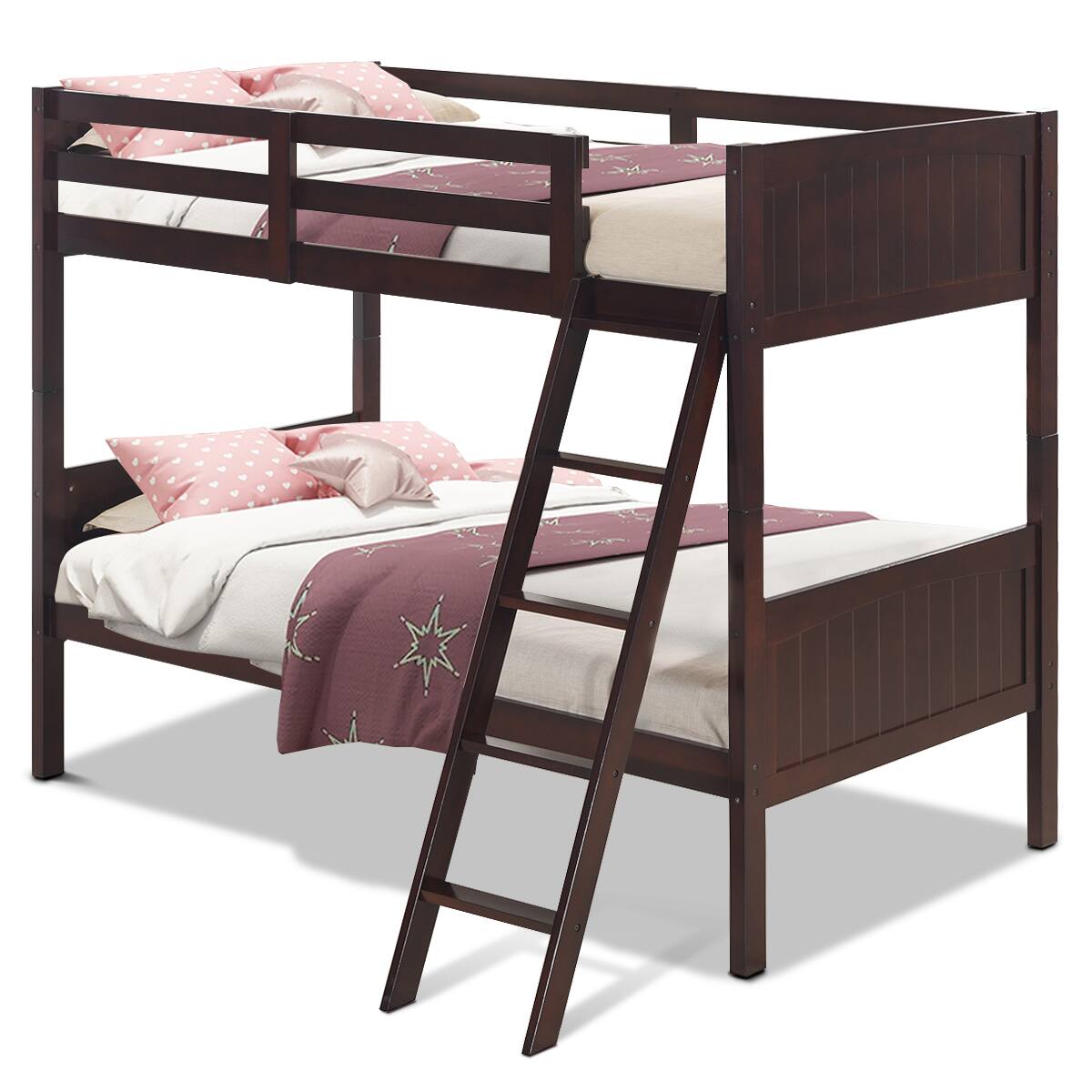 Front. Costway - Costway Wooden Twin Over Twin Bunk Beds Convertible 2 Individual Twin Beds - Espresso.