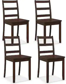 Costway - Dining Chairs Set of 4 Wood Dining Room Kitchen Side Chairs - Brown