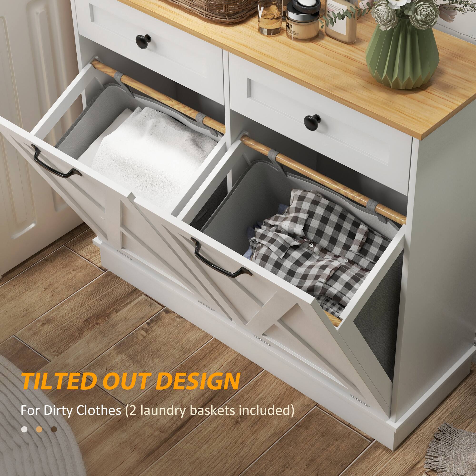 TILTED OUT DESIGN  
For Dirty Clothes (2 laundry baskets included)