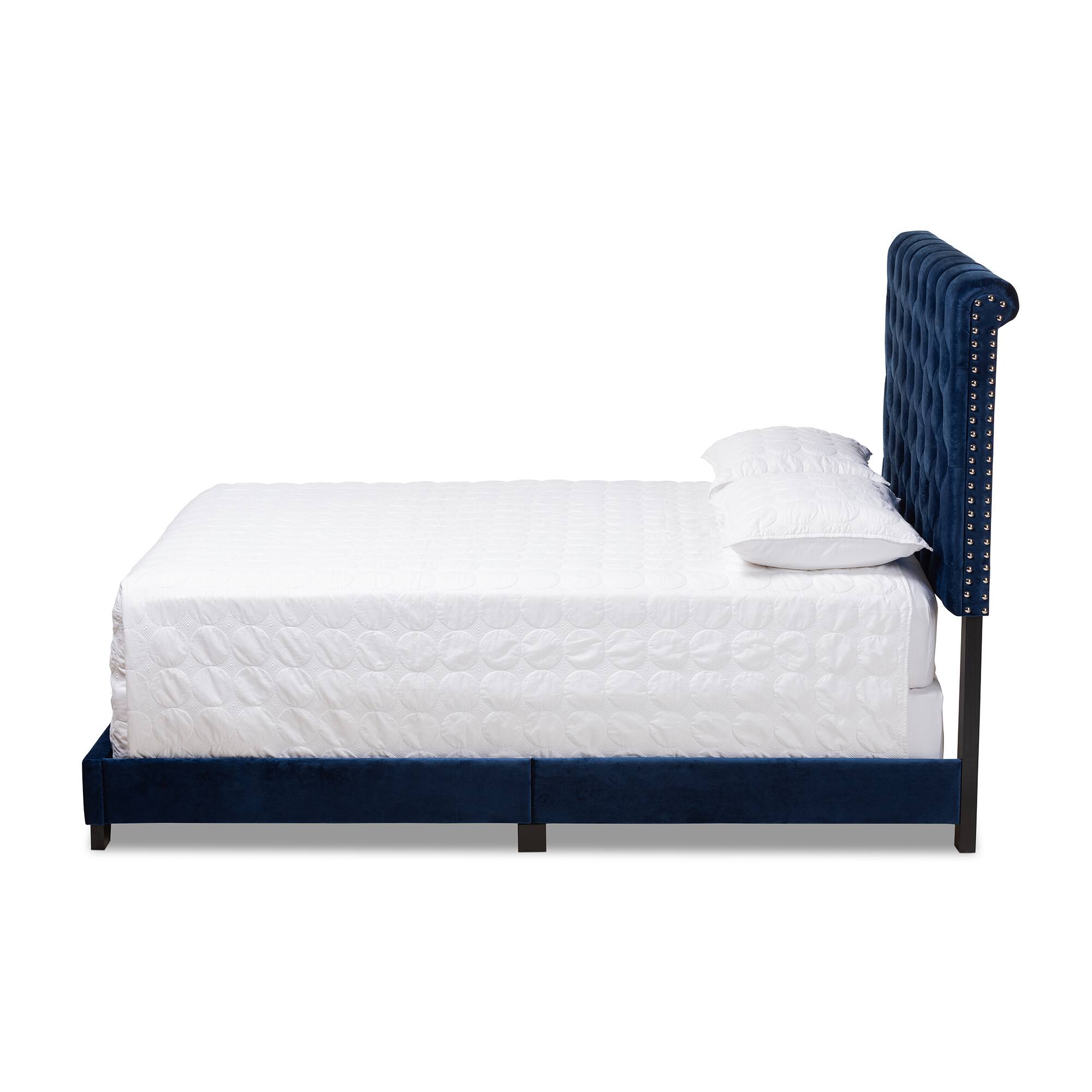 Angle. Baxton Studio - Candace Luxe and Glamour Velvet Upholstered Bed - Navy Blue.