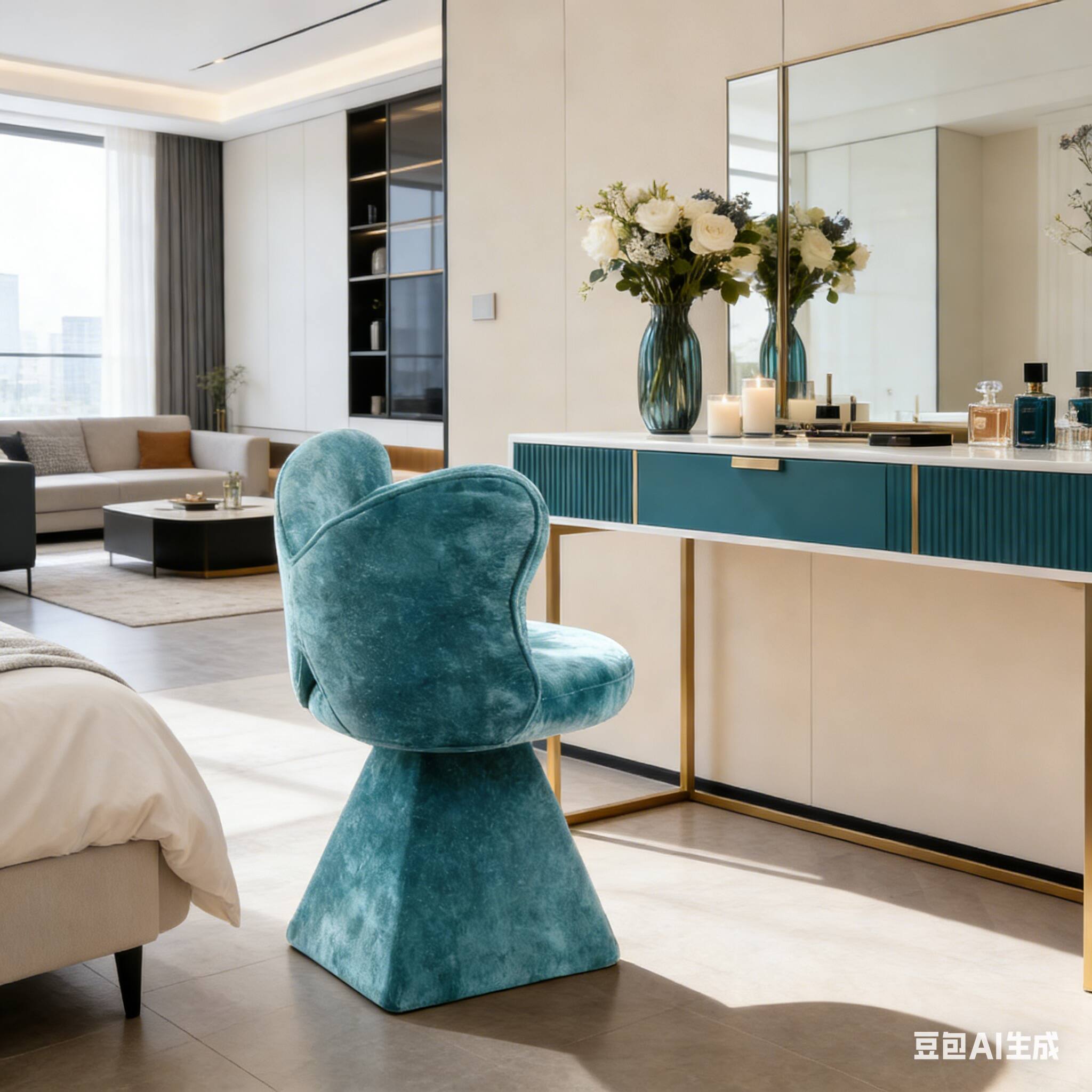 Left. Forest'nSky - Blue Swivel Vanity Chair with Butterfly Back, Makeup Stool for Bedroom, Living & Dining Room - Blue.