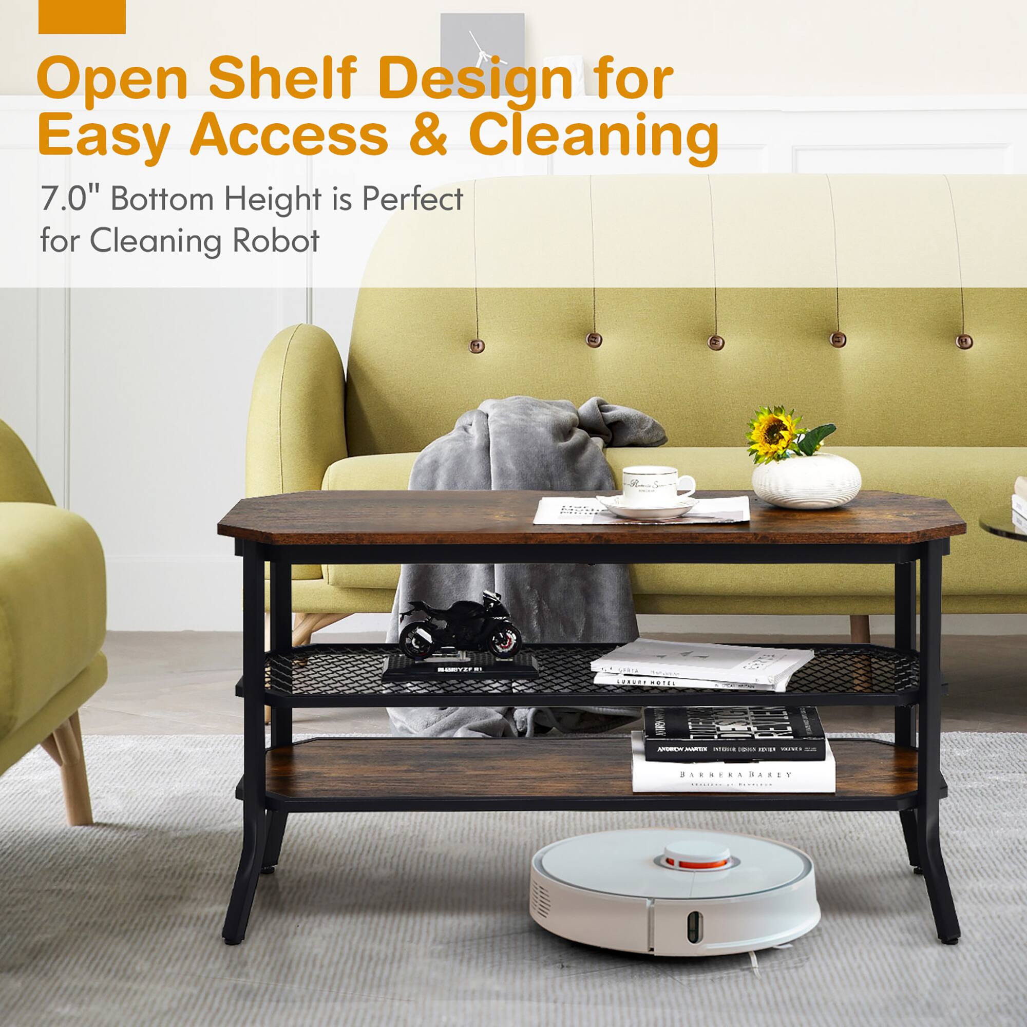 Open Shelf Design for Easy Access & Cleaning 7.0" Bottom Height is Perfect for Cleaning Robot - i.e., Roomba.