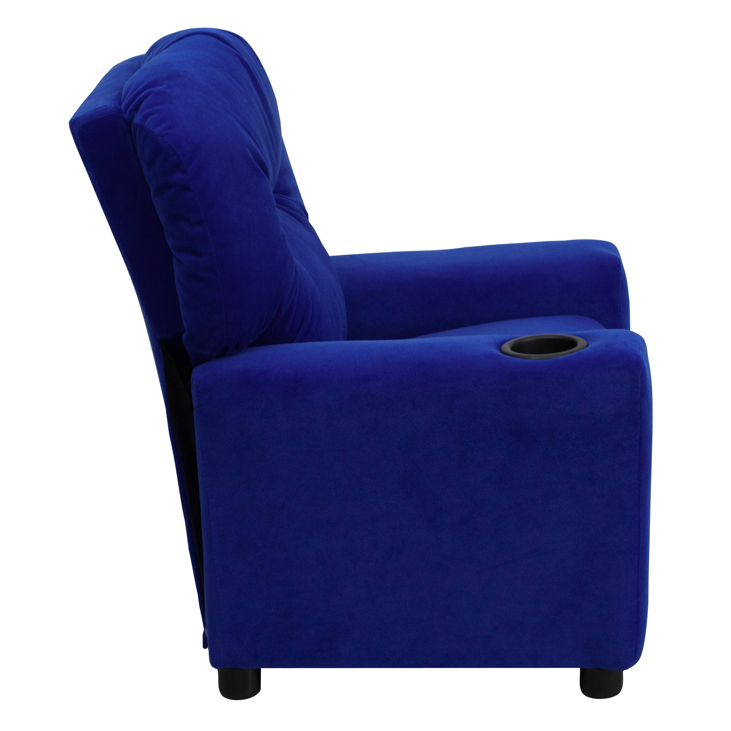 Alt View 5. Emma + Oliver - Contemporary Kids Recliner with Cup Holder - Blue Microfiber.