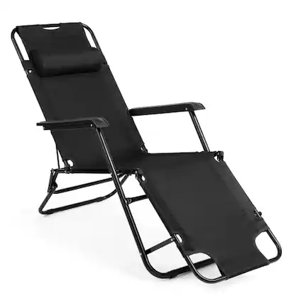 Front. Winado - Folding Lounge Camping Reclining Chair with Removable Pillow, Potable Zero Gravity Chair for Outdoor Indoor Balconies - Black.