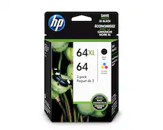 hp SAVE WITH XL BLACK CONOMISEZ AVEC LA CARTOUCHE NOIRE XL i a D a & Fml 64xL Black Noir 64 Tri-color Tricolore 2-pack Paquet de 2 Aprd Aqpuer 1 Sepa de fogie C SAVE WITH HIGH YIELD BLACK ECONOMISEZ AVEC UN RENDEMENT LEVE CARTOUCHE NOIRE