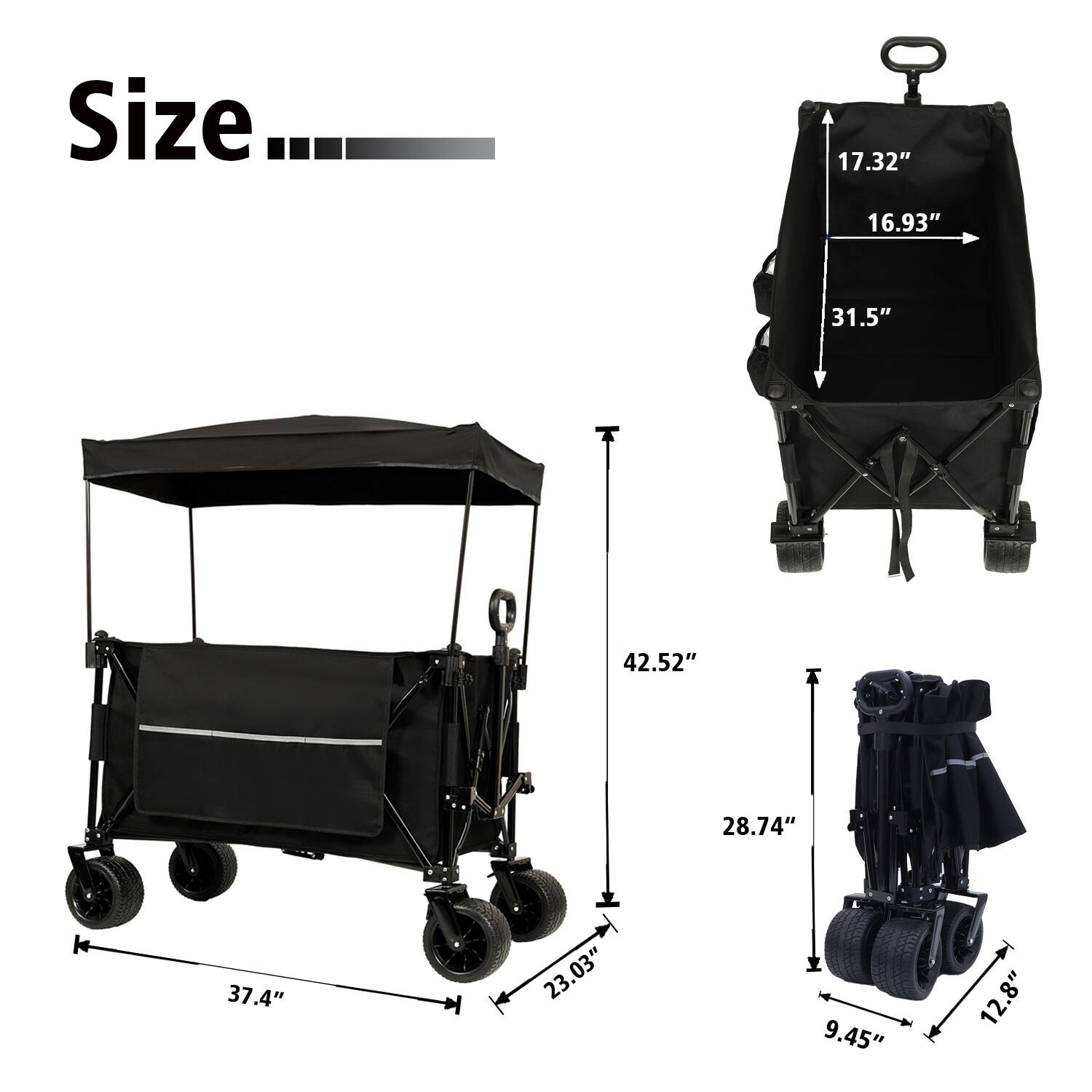 Size  
17.32"  
16.93"  
31.5"  
42.52"  
28.74"  
37.4"  
23.03"  
9.45"  
12.8"