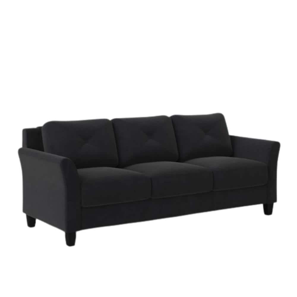 Hivvago - Modern 3-Seater Black Microfiber Upholstered Sofa - Black