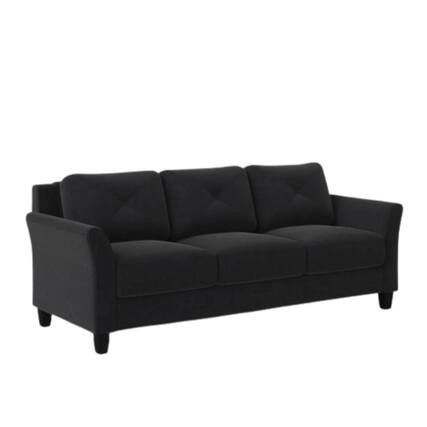 Front. Hivvago - Modern 3-Seater Black Microfiber Upholstered Sofa - Black.