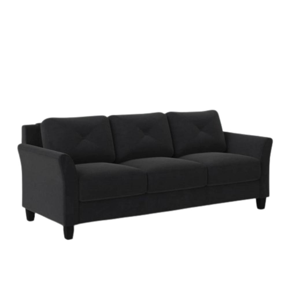 Front. Hivvago - Modern 3-Seater Black Microfiber Upholstered Sofa - Black.