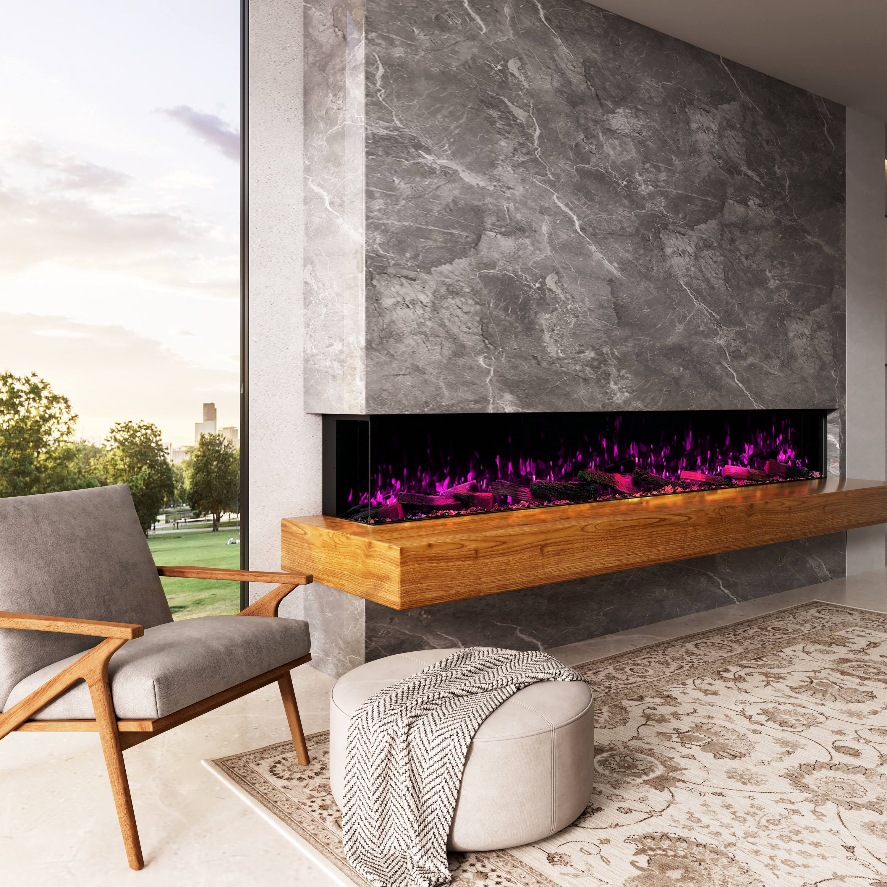 Alt View 6. Mondawe - 100" Recessed/Wall Mounted 3-Sided Electric Fireplace with App and Wifi Smart Control, 1500W/3000W PTC Ceramic Heating - Black.