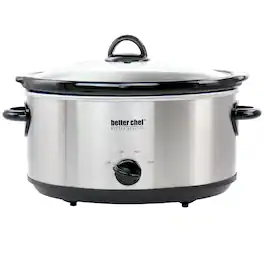 Better Chef - 6 Quart Oval Slow Cooker with Removable Stoneware Crock in Stainless Steel - Silver