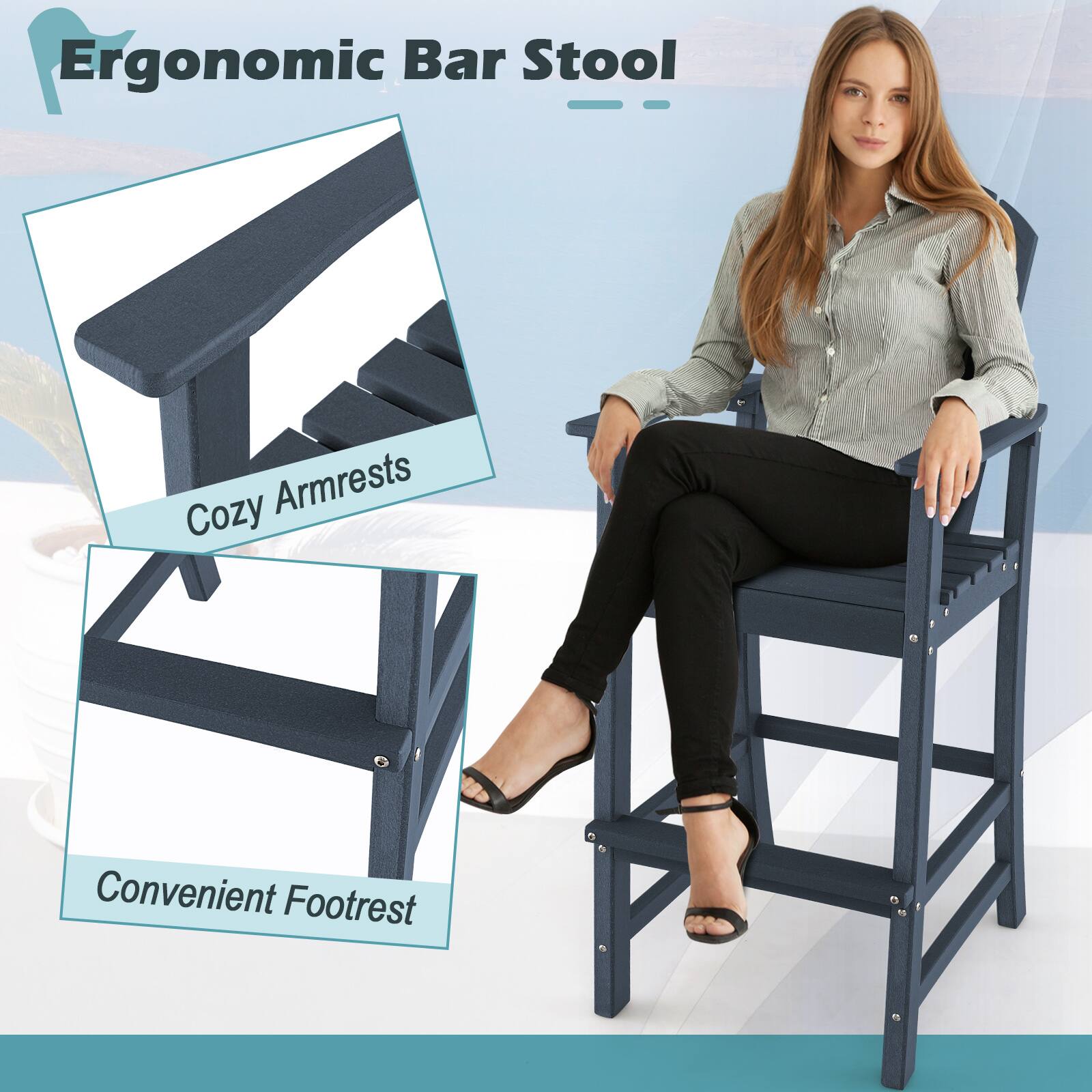 Ergonomic Bar Stool
Cozy Armrests
Convenient Footrest
