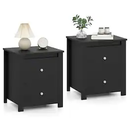 Gymax - 2PCS Nightstand w/ 2 Drawers Bedside Table Floor Standing Sofa Side Table - Black
