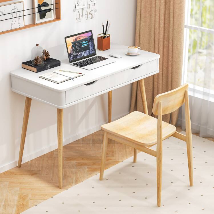 Back. SlickBlue - Computer Desk with 2 Drawers Perfect for Small Spaces and Home Offices - White.