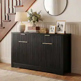 Aheaplus - 55.1'' Fluted Buffet Cabinet with Drawers, Modern Sideboard Credenza with Adjustable Shelves - Black