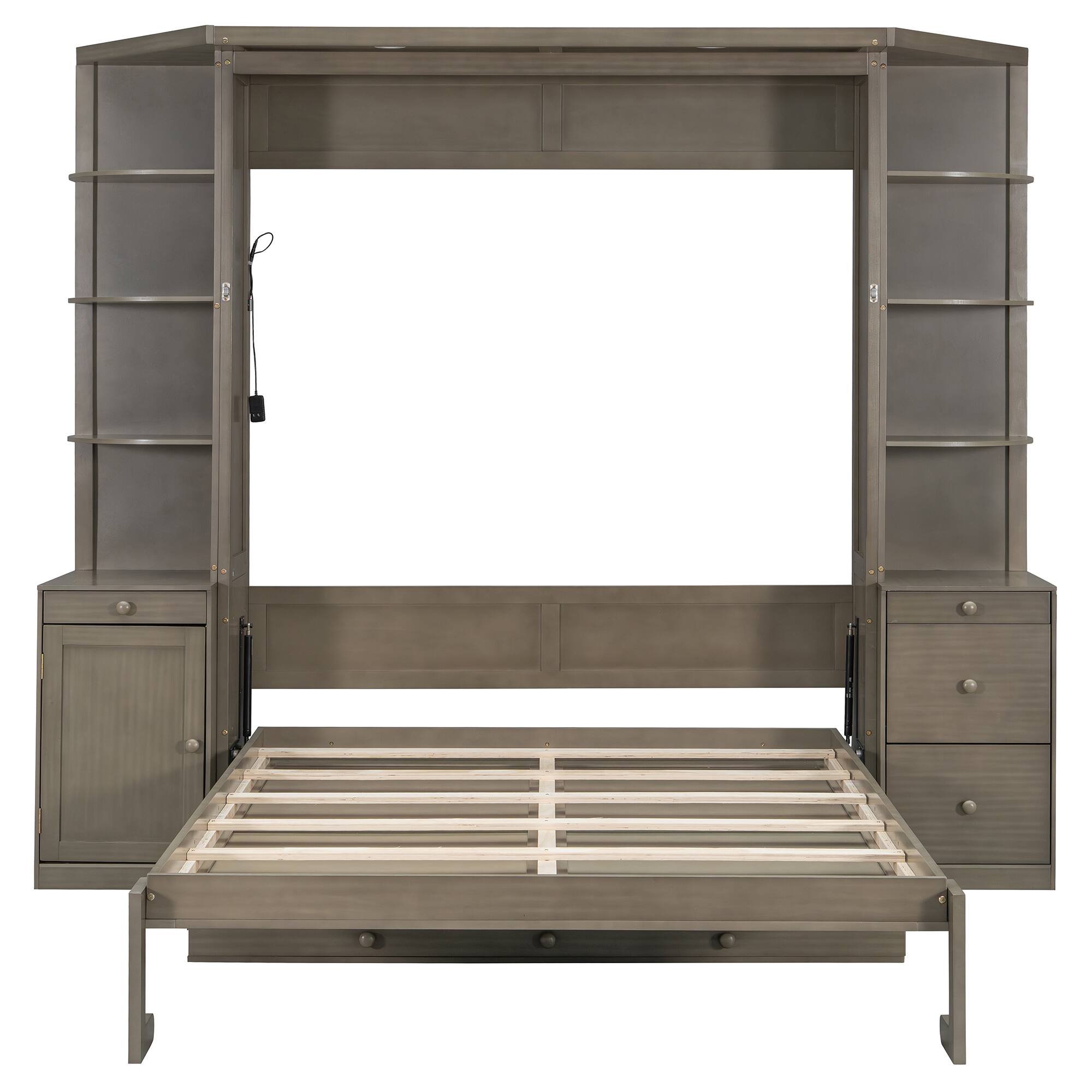 Alt View 2. Anysun - Queen Murphy Bed with Desk, Storage Shelves and Cabinets, Hidden Wall Bed for Space-Saving Home Office - Gray.