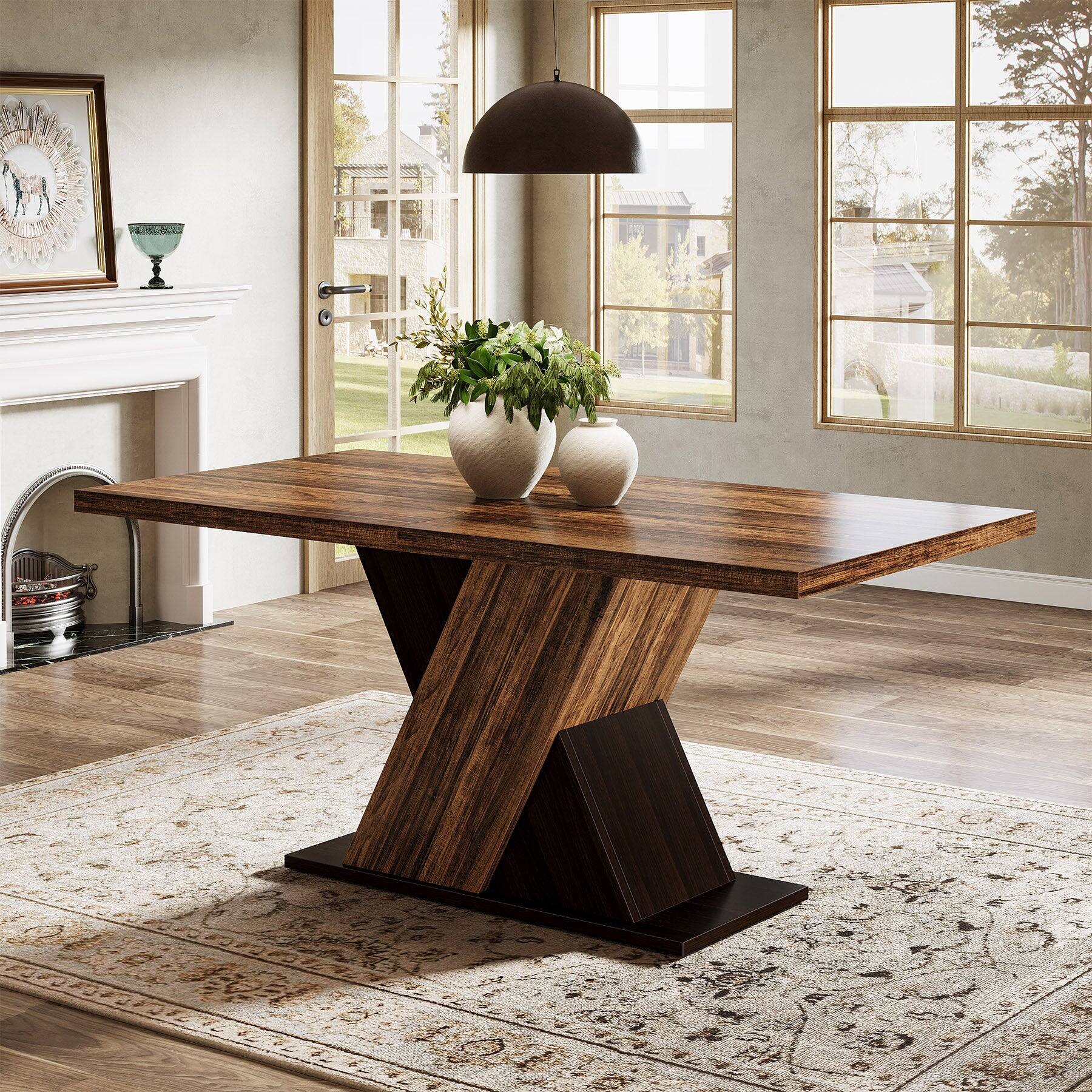 Front. Tribesigns - Dining Table with Engineered Wood Construction and Rectangular Top for Kitchen and Living Room - Dark Brown.