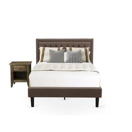 East West Furniture - KD18F-1GA07 2 Pc Bed Set - Full Size Bed Frame Headboard with 1 Wooden Night Stand - Black Finish Legs - Brown