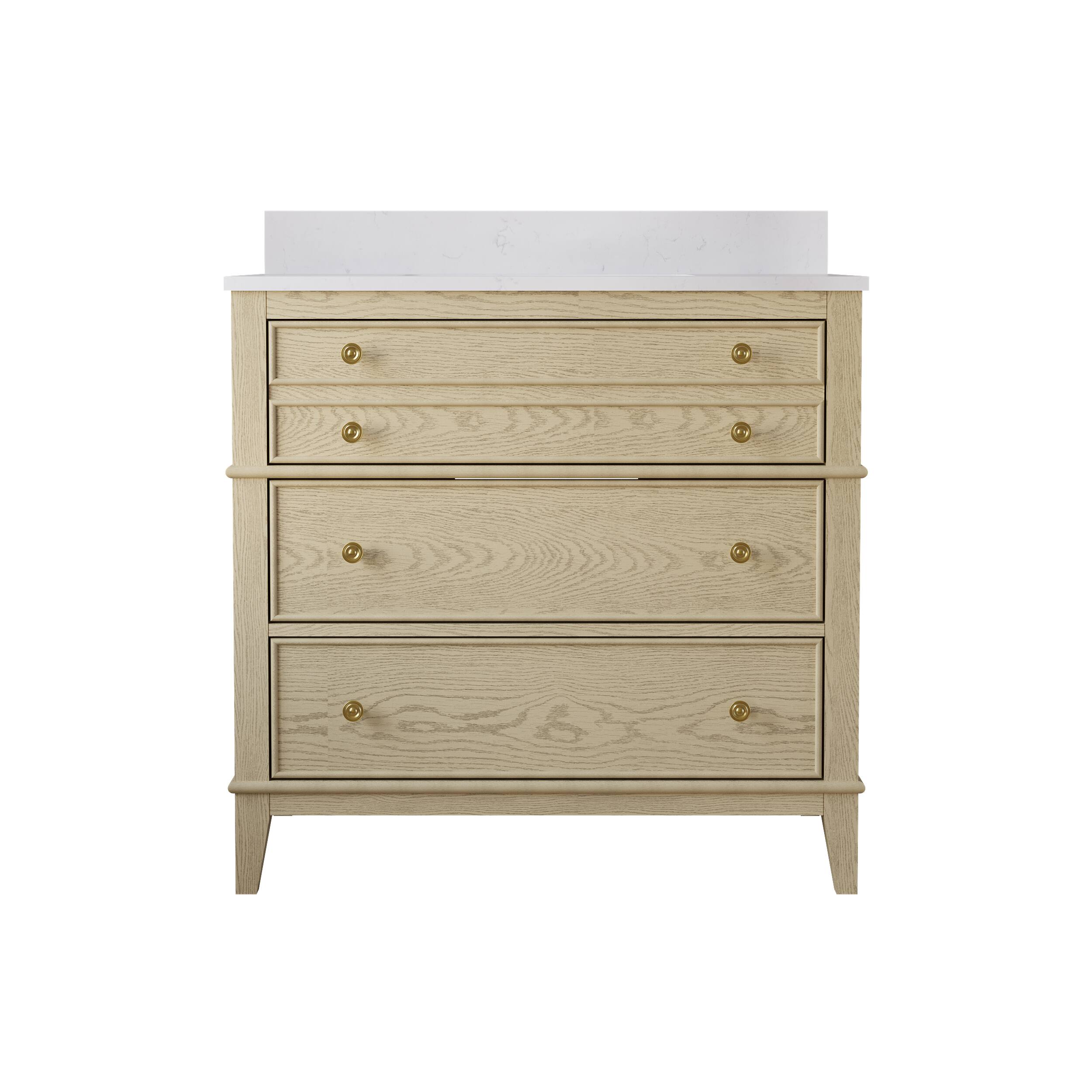 Alt View 4. WELLFOR - MEGAN 36 in. Freestanding Solid Wood Bath Vanity with Quartz Top, Single Sink, Soft Close, Assembled - OAK.