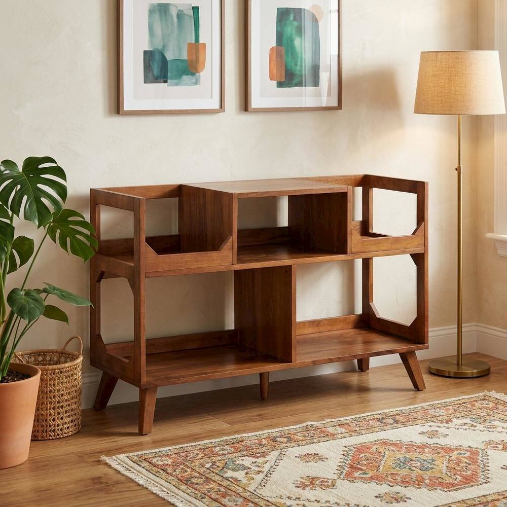 Alt View 5. FurniFact - Brown Large Walnut Record Player Stand - Walnut.