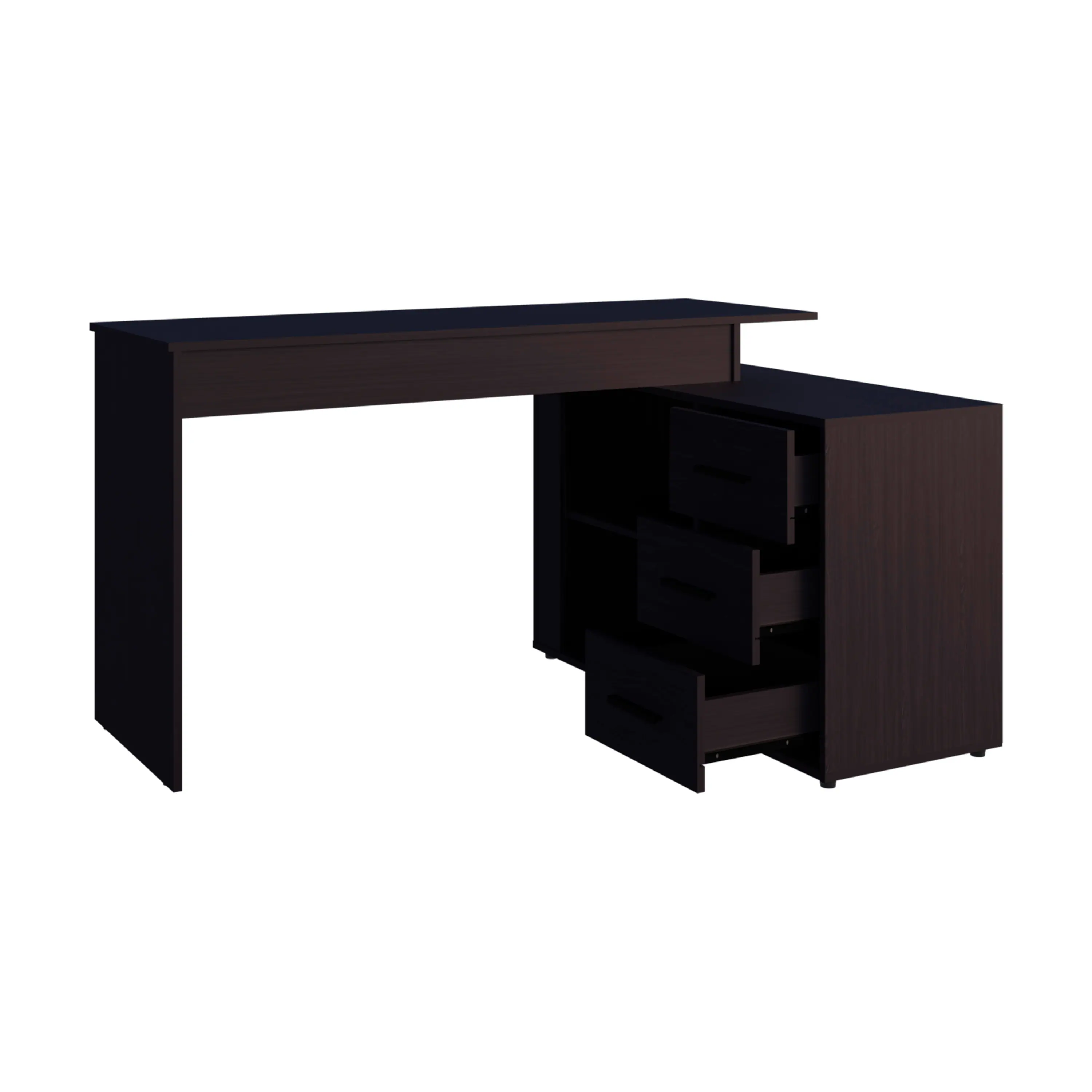 Alt View 3. Spaco - L-Shaped Desk, Open Storage Shelf, Corner Space Saving, Dual Workspace - Black.
