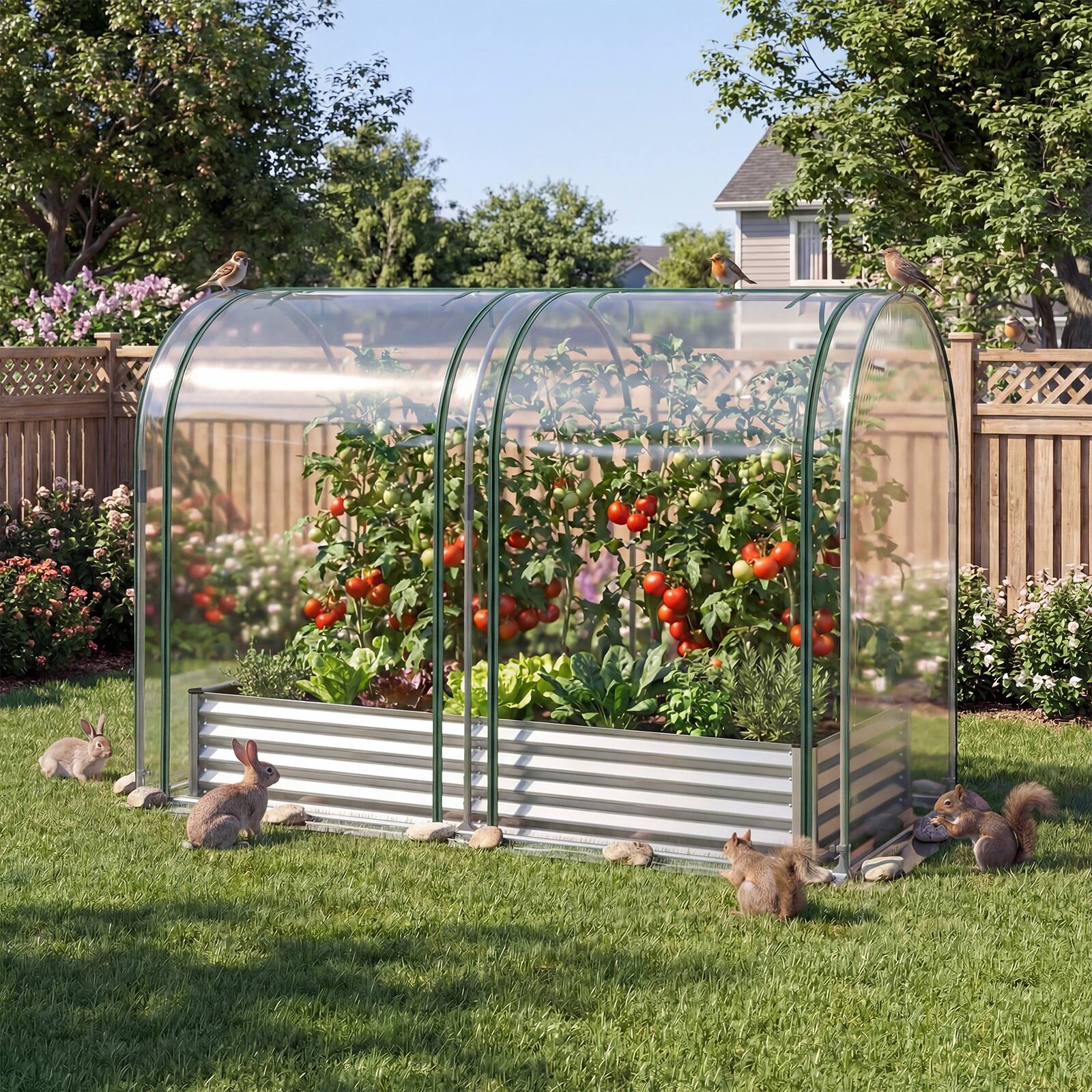 Alt View 4. Gymax - Gymax 6 x 3 x 1 FT Galvanized Raised Garden Bed w/Greenhouse Cover 2 Roll-up Windows Sliver & Transparent - Silver.