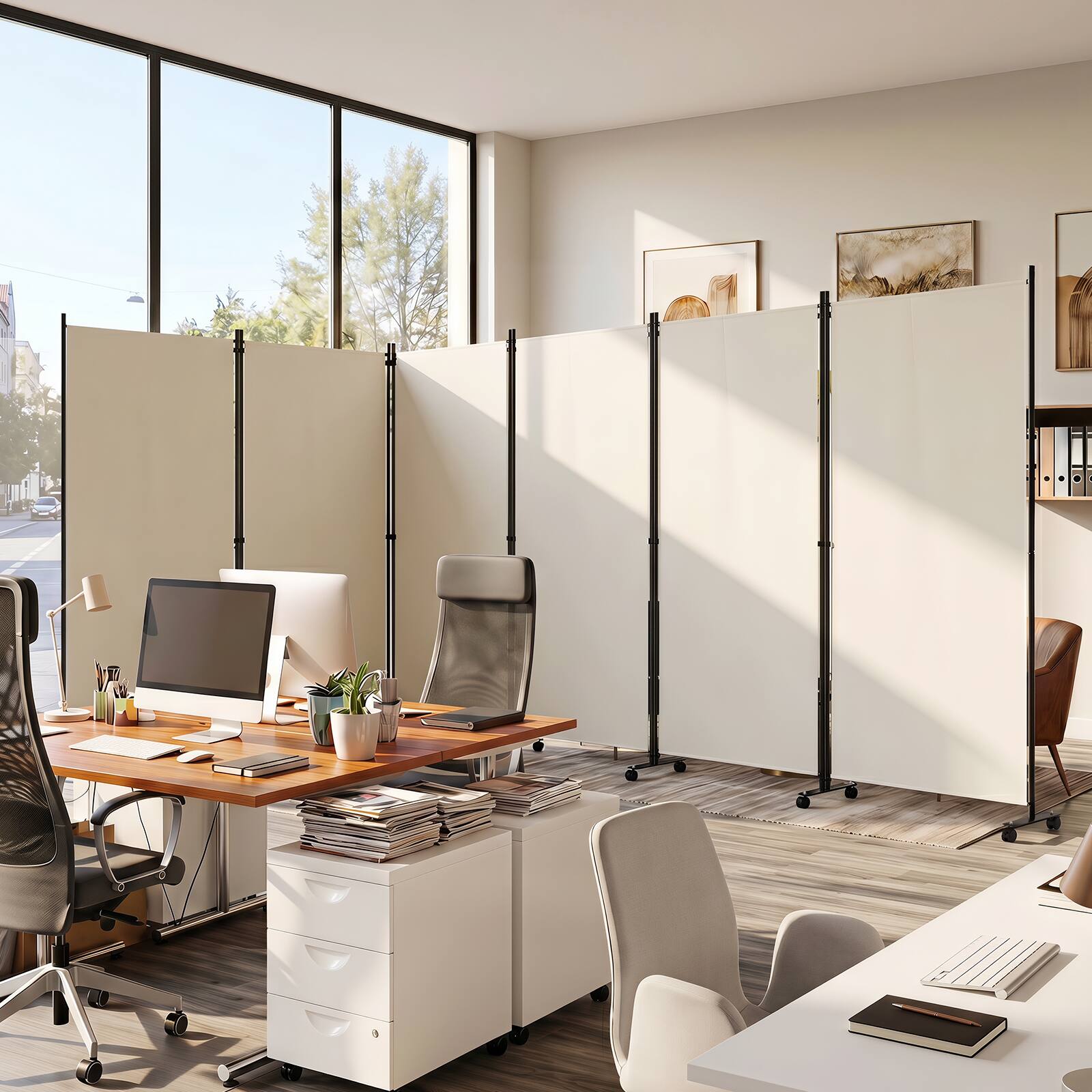 Alt View 1. Costway - Costway Room Divider with Lockable Wheels, 6 Panel Folding Privacy Screen for Office - White.