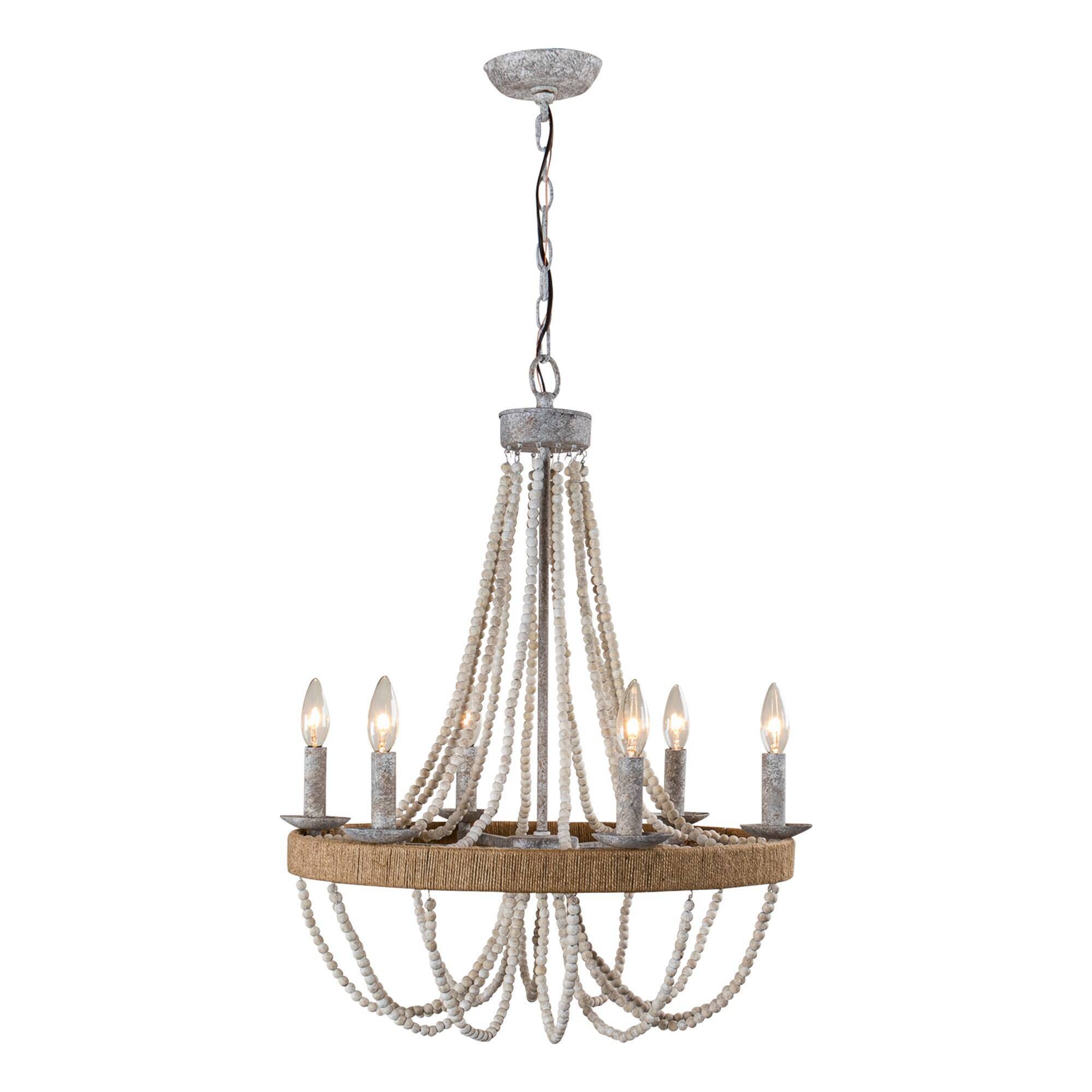Alt View 1. Parrot Uncle - Farmhouse 6-Light Wood Bead Chandelier - Bronze.