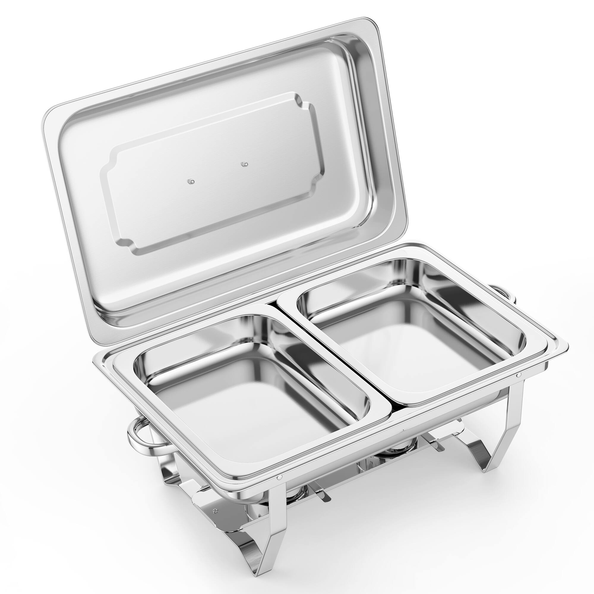 Back. Sugift - 2‑Pack 9QT Stainless Steel Chafing Dish Buffet Set with Fuel Burners and Water Pans - Silver.