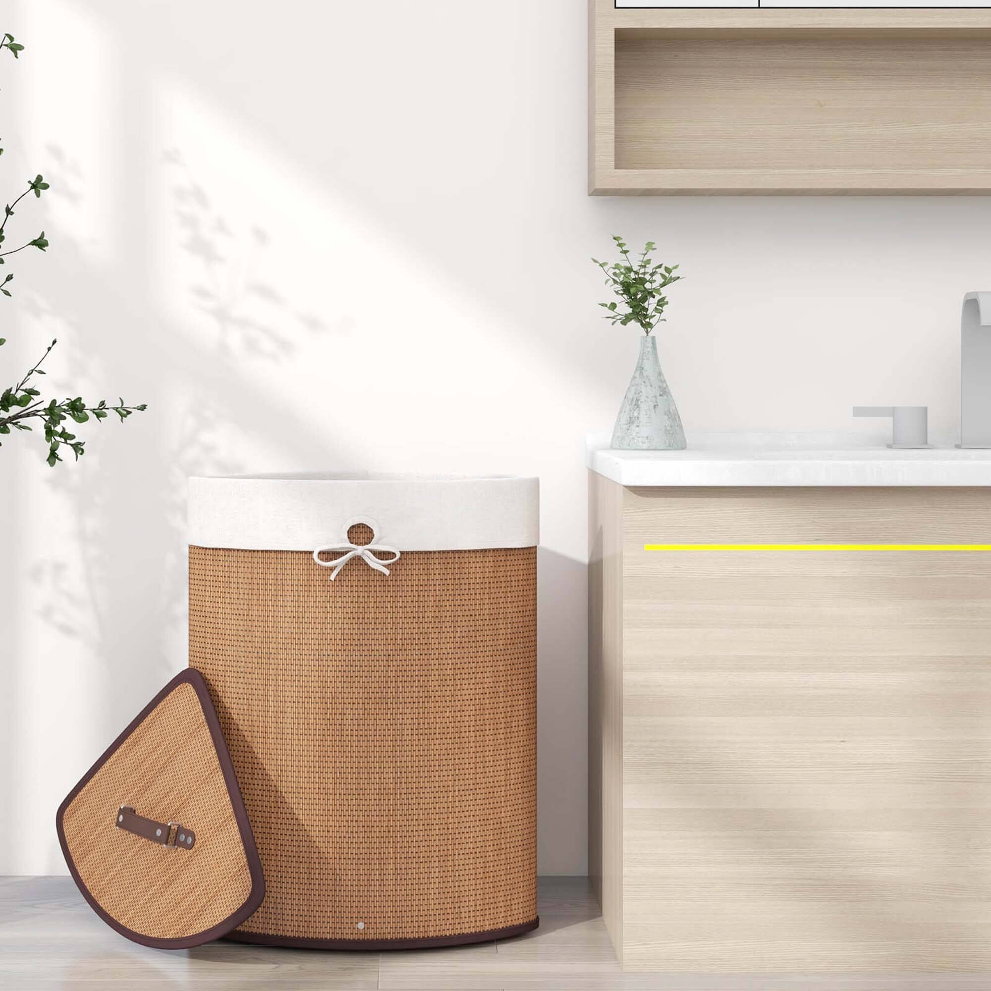 Alt View 1. Costway - Costway Corner Bamboo Hamper Laundry Basket Washing Cloth Bin Storage Bag - Natural.