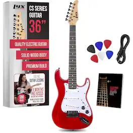 Lyxpro - CS 36” Beginner Electric Guitar Kit with Amp Cable, 6 Picks & Learner’s Guide - Red