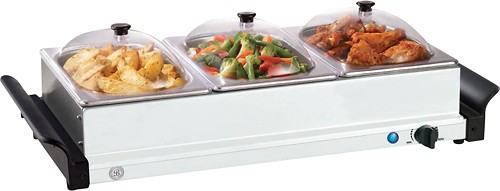 Bella 3 x 1.5 Quart Triple Electric Buffet Server, Food Warming Tray & Slow Cooker - Brushed Stainless Steel Heated Serving Station for Parties 