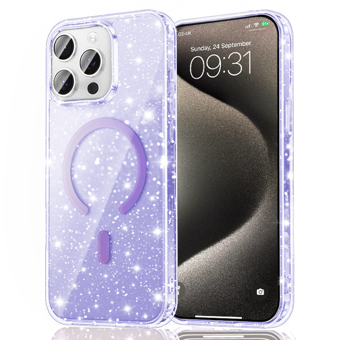 Entronix - [Magnetic] Case for iPhone 15 Pro - [Hard Back] Glitter Color - Purple