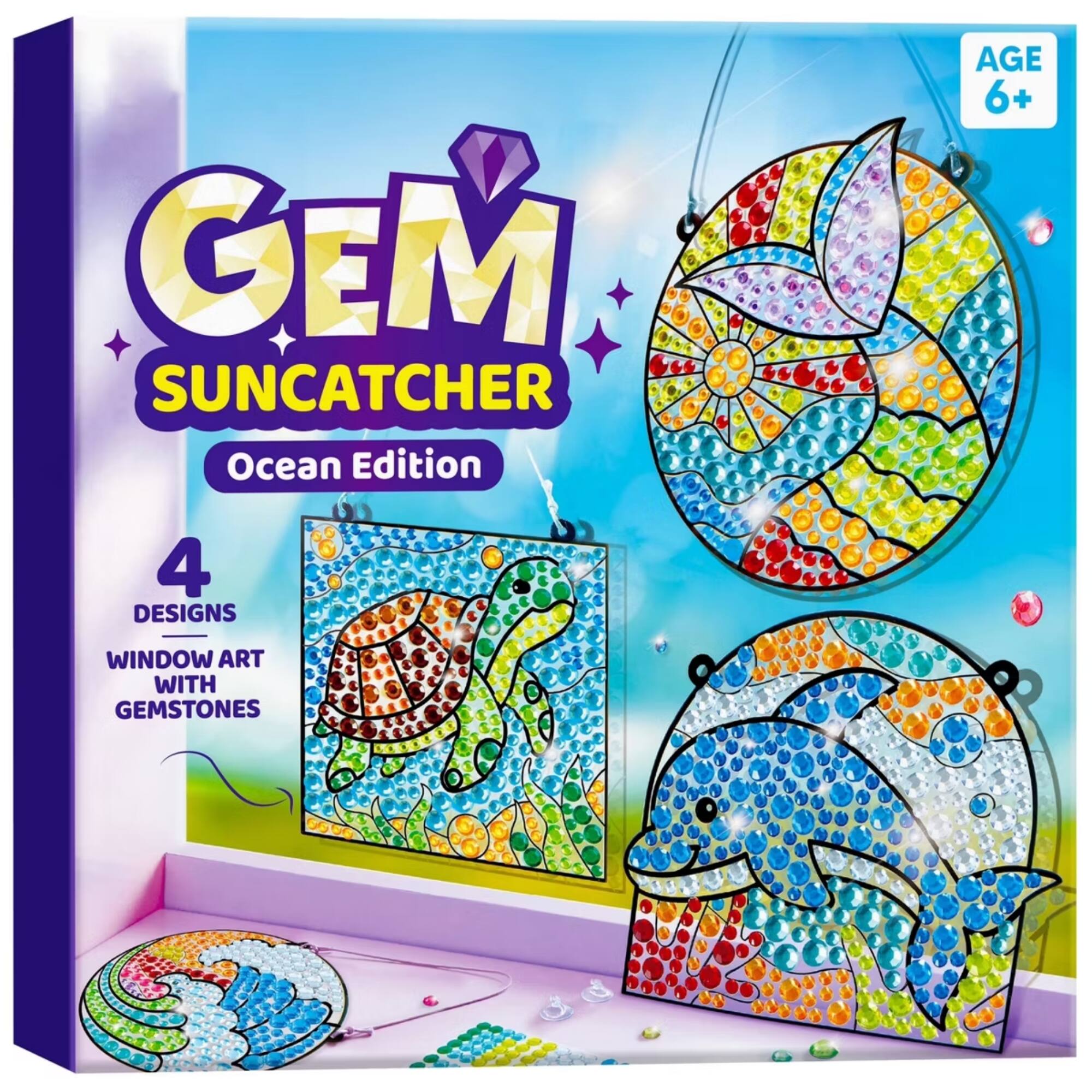 GEM SUNCATCHER Ocean Edition AGE 6+ 4 DESIGNS WINDOW ART WITH GEMSTONES