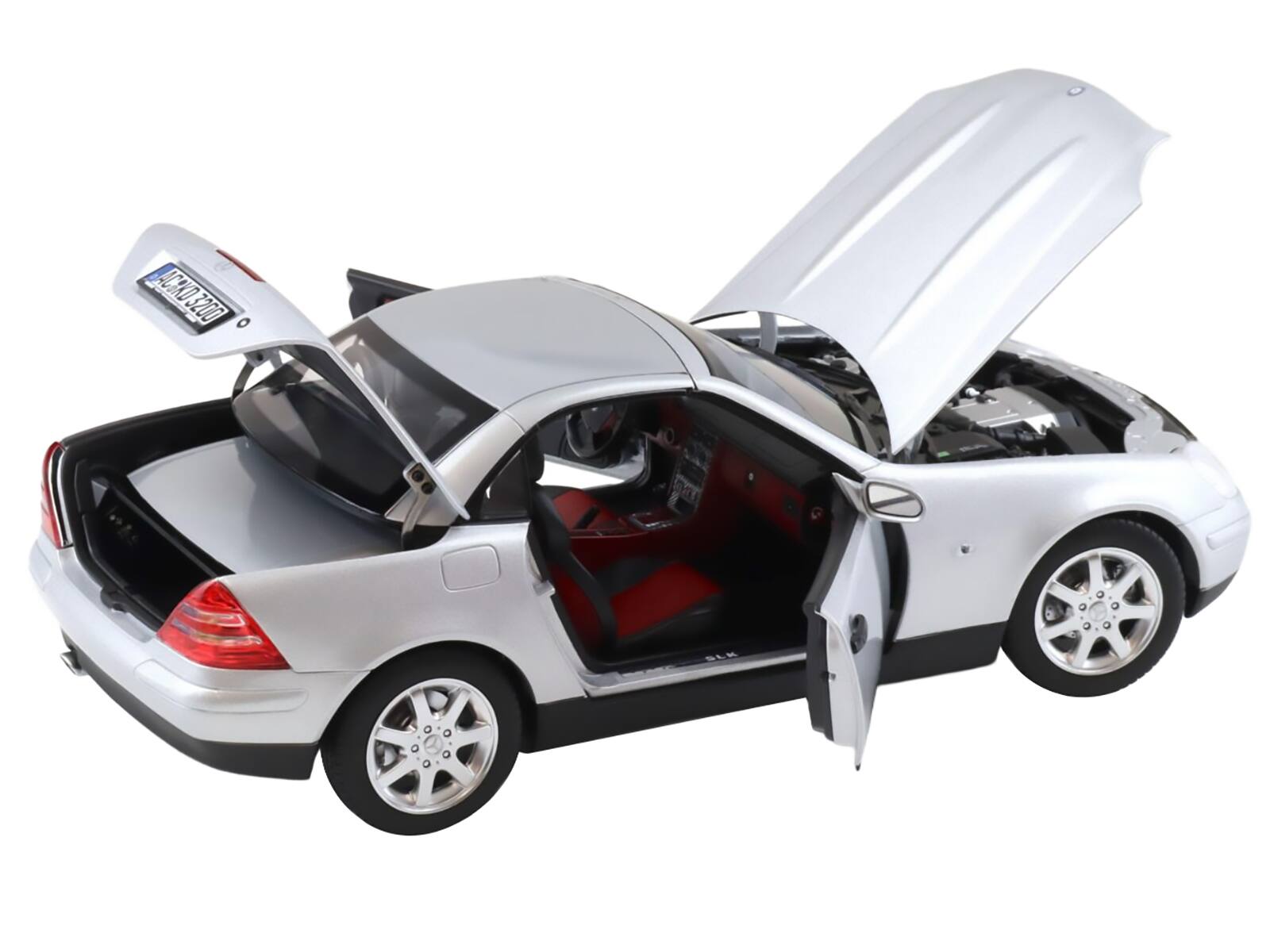 Alt View 1. Norev - 1996 Mercedes-Benz SLK Convertible Brilliant Silver Metallic 1/18 Diecast Model Car by Norev.