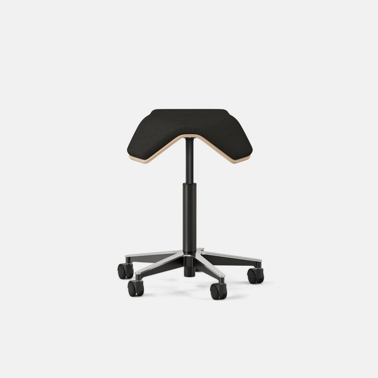 Angle. Branch Furniture - Branch Saddle Chair Plus – Rolling Ergonomic Stool for Healthy Posture with Birch Frame and Recycled Seat Fabric" - Black / Wood.