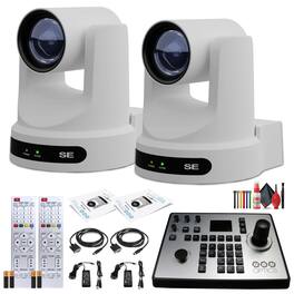 2 x PTZOptics Move SE PTZ Camera with 20x Optical Zoom (White) (PT20X-SE-WH-G3) + PT-JOY-G4 Controller