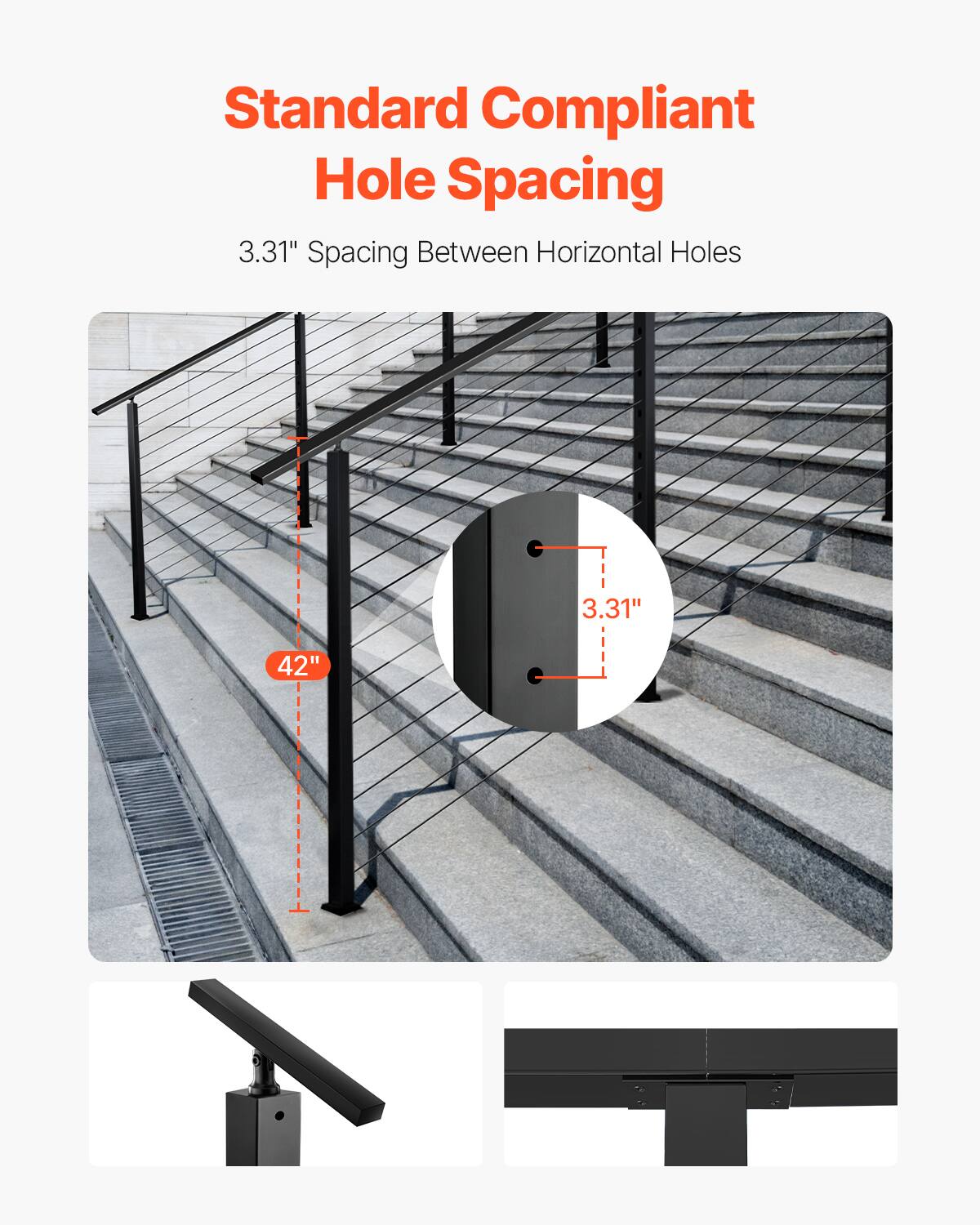 Standard Compliant Hole Spacing  
3.31" Spacing Between Horizontal Holes  
42"